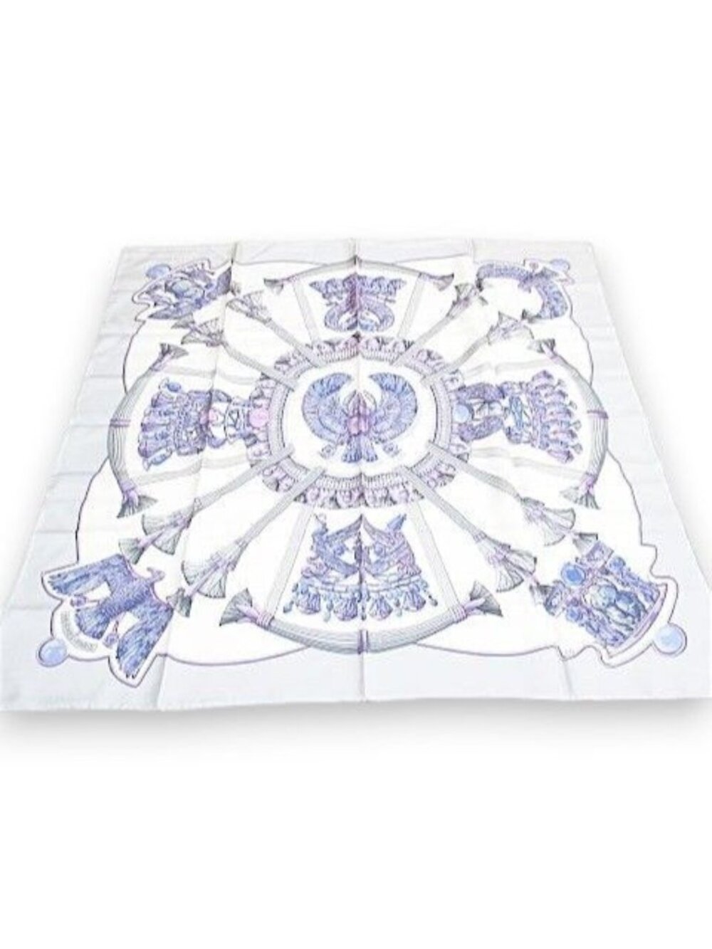 Hermes Carre 90 Large Scarf Caty Ancient Egyptian Scarab Pattern Gray